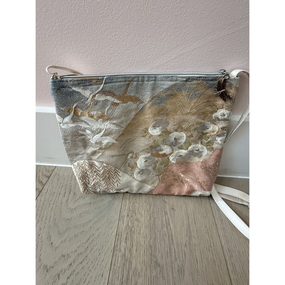 Handmade Japanese Kimono Obi Fabric Crossbody Bag Floral Brocade Purse